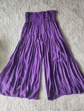 Purple Tiered Boho Wide-Leg Smocked High-Waist Palazzo Pants